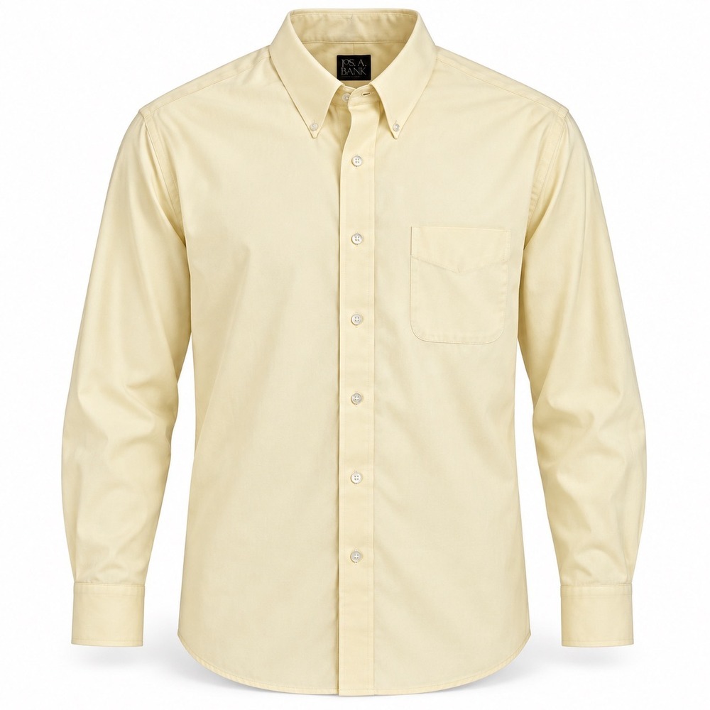 Jos A Bank Travelers Collection Mens 17-37 Yellow Cotton Dress Shirt Long Sleeve